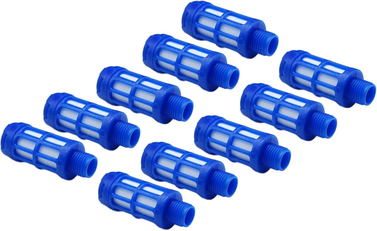 Pneumatische geluiddemper, 1/8 inch, van kunststof, set van 10 stuks, industriële kwaliteit (10, kunststof 1/8 inch)