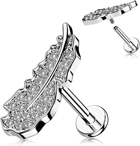 1 kraakbeen oorsteker, veer, zilver, goud, roségoud, pavé, zirkonia, heldere piercing-s chirurgisch staal, schroefsluiting, staaf, 6/8 mm lang, 6 mm, Roestvrij staal — afbeelding 2