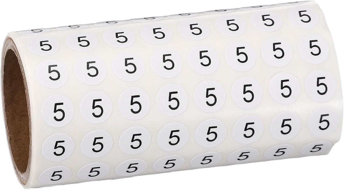 1000 stuks cijferstickers, 0,4 inch, mini cijfer, 5 etiketten, kleine ronde stickers van vinyl, zelfklevende decoratieve cirkels, 1 rol punten voor fotoalbum, poster, zwart