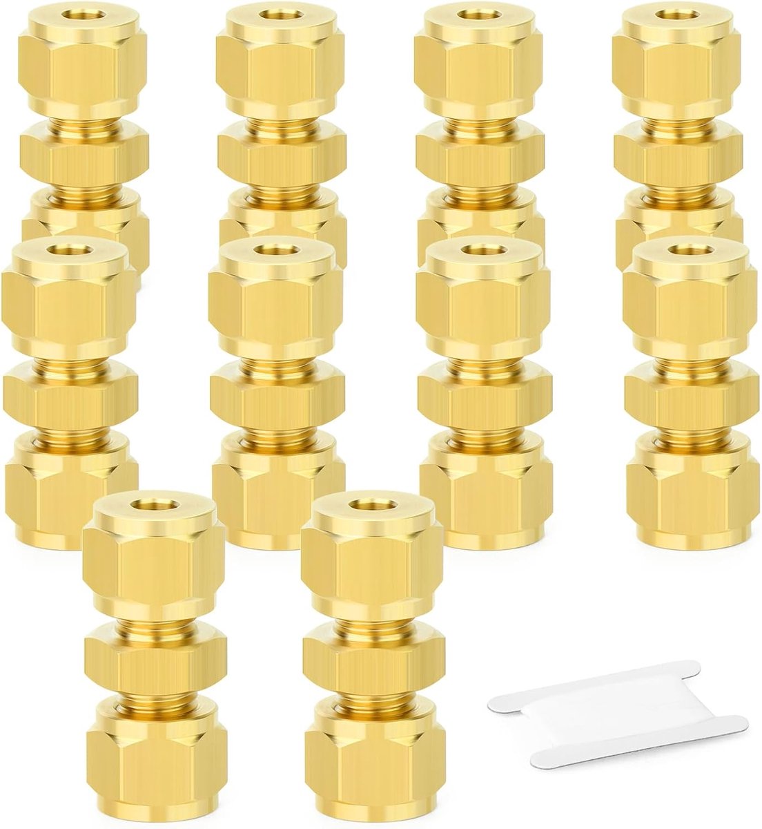 10 stuks messing compressiebuis pijpfitting, 4 mm buis OD x 4 mm buis OD vrouwelijke compressie koppeling rechte connector