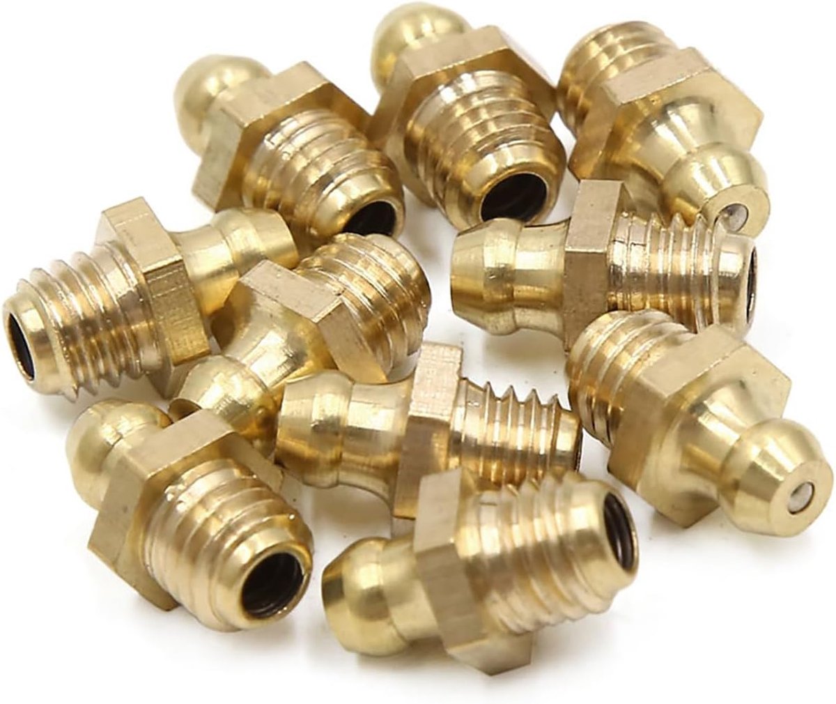 ABSOPRO Smeernippel, recht, messing, voor schroefdraad M8 x 1,25, 10 stuks