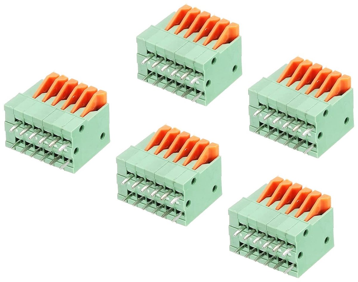 sourcing map PCB-klemblok, KF141 V, 150 V, 2 A, 2,54 mm, 6 posities voor PCB, elektronica, computer, 5 stuks