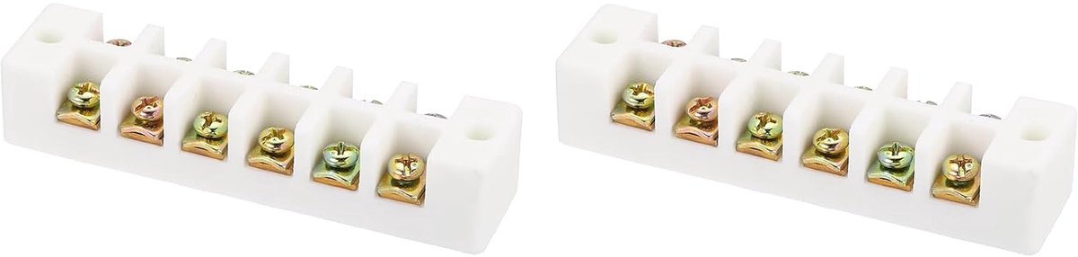 2 stuks 6-weg keramische klemblokken, 30 A, 110 V-600 V, hoge temperatuur porseleinen stekker, met messing geleiders, 98 x 24 x 20 mm, voor elektrische kabels