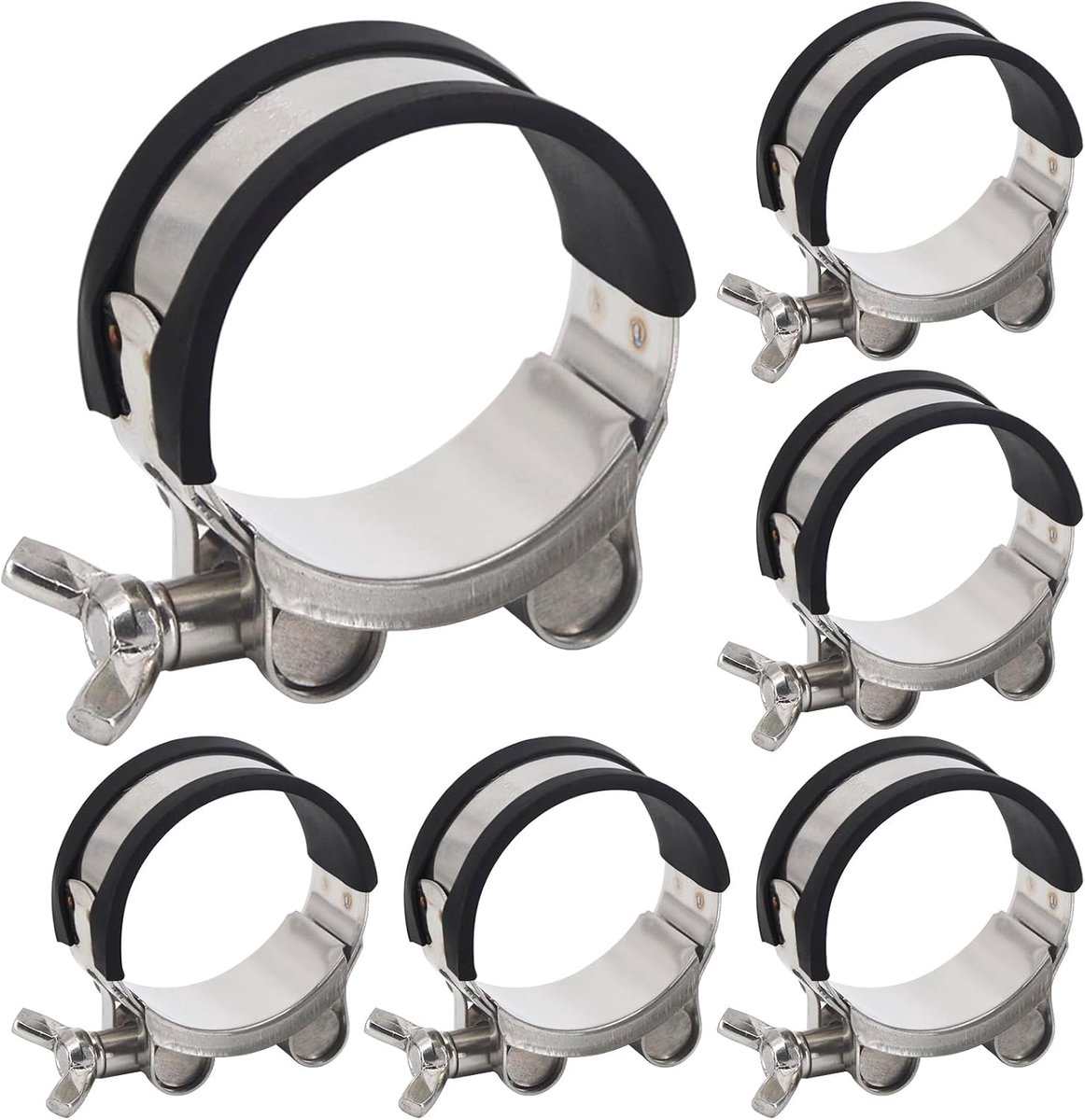 (6 Stuks 23-25mm Heavy Duty T Bolt Slangklem Met Vleugelbout 304 Roestvrij Stalen Pijpklem Met Rubberen Strip