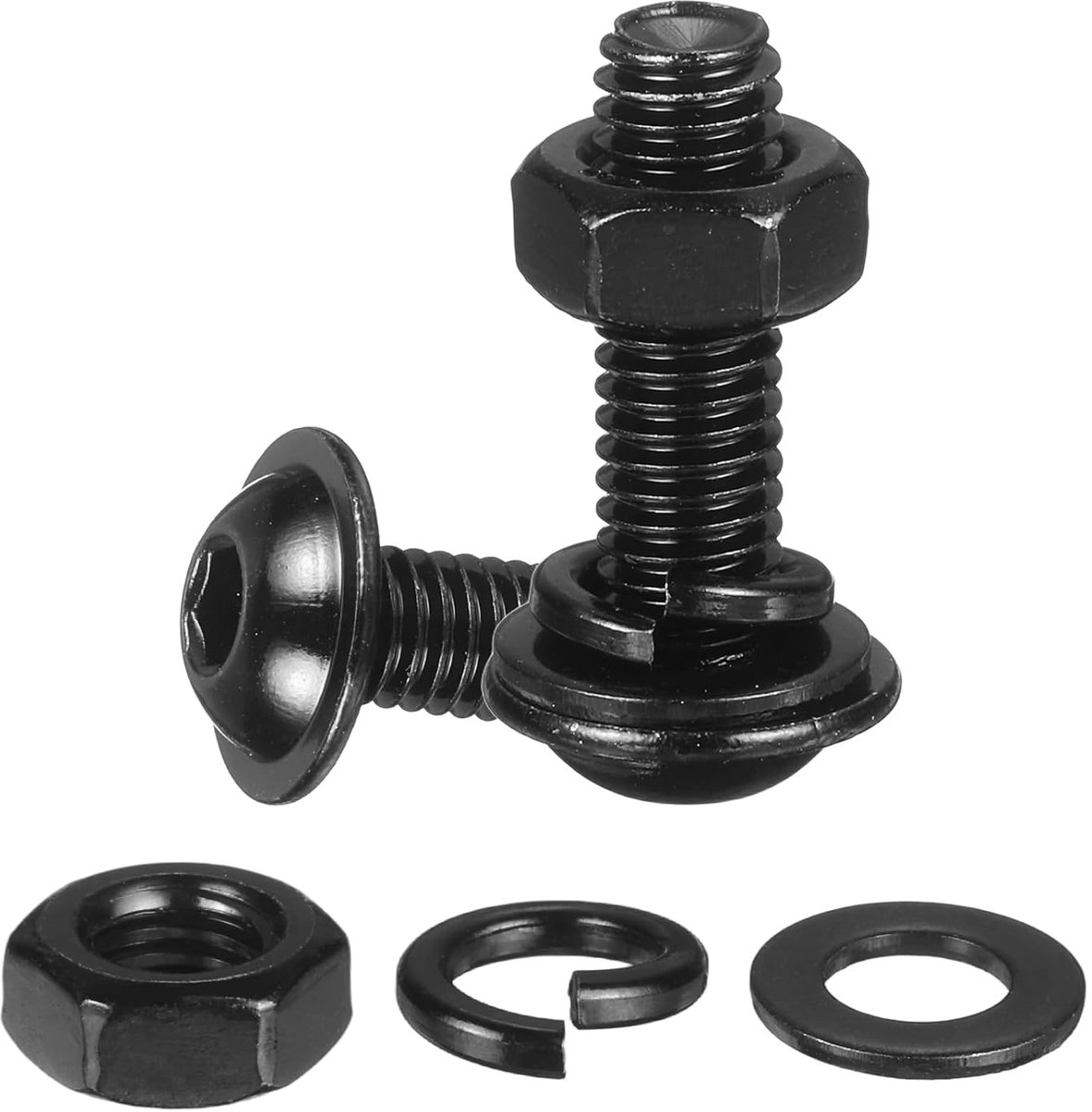 METERXITY 10 stuks M8 x 0 mm zeskantschroeven, gewelfd, zwart, roestvrij staal 304, 18-8is, zeskantkopschroeven, platte sluitringen en remsluitringen, voor doe-het-zelf, meubels, auto