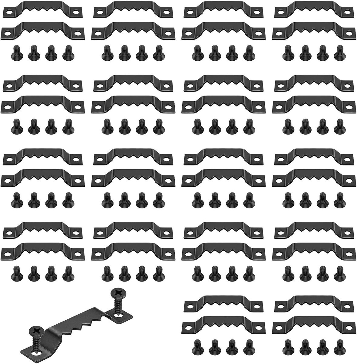60 stuks fotohaken, tandhangers, zaagtand, fotohangers met schroeven, haken, fotolijst, hanger, houder, fotohanger, tandophanging voor zware foto's en canvasfoto's, zwart