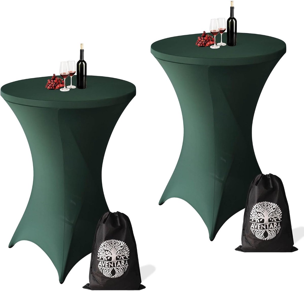 Donker Groen x 2 – ∅80-85 x 110 cm – Premium Stretch Stof – Kras- en Kreukvrije Hoes Extra Dik – Statafelhoes 2 Stuks met Opbergtas – Statafelrokken