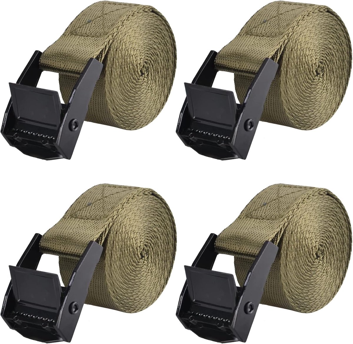 Cinch spanband, sjorbanden, zware nylon riemen met nokkengespen voor vracht, vrachtwagens, boot, motorfiets, SUP, kajak, kano, trailer (1 m, groen - 4 stuks)