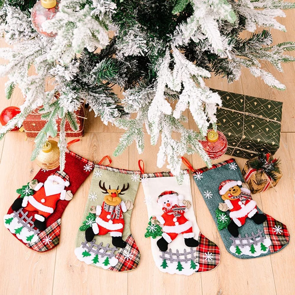 Kousen, kerstkousenset, kerstmanlaarzen, sokken, kerstkous, cadeauzakjes, voor kinderen, gezinnen, kerstfeest versieren (kerstman en kleine beer) (A