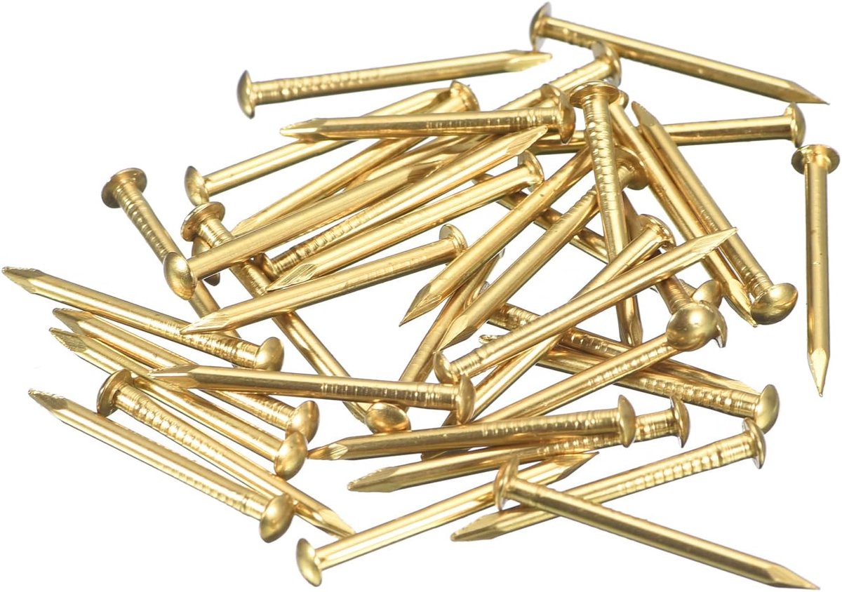 40 stuks kleine nagels, 1,5 mm x 20 mm (d x b), kleine messing nagels, hardware nagels, kleine nagels voor decoratieve dozen, doe-het-zelf houten accessoires, huis, kleur messing