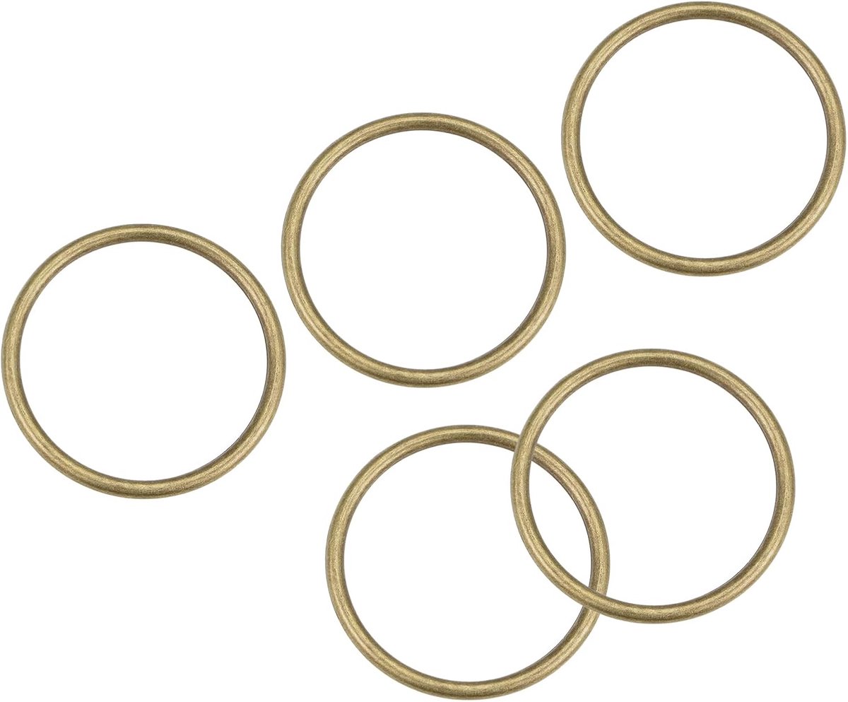 Metalen O-afdichtingen (40 mm ID 3 mm dik), 5 stuks, ronde gelaste ringen van zinklegering, voor handtassen, handtassen, riemen, bronzen toon