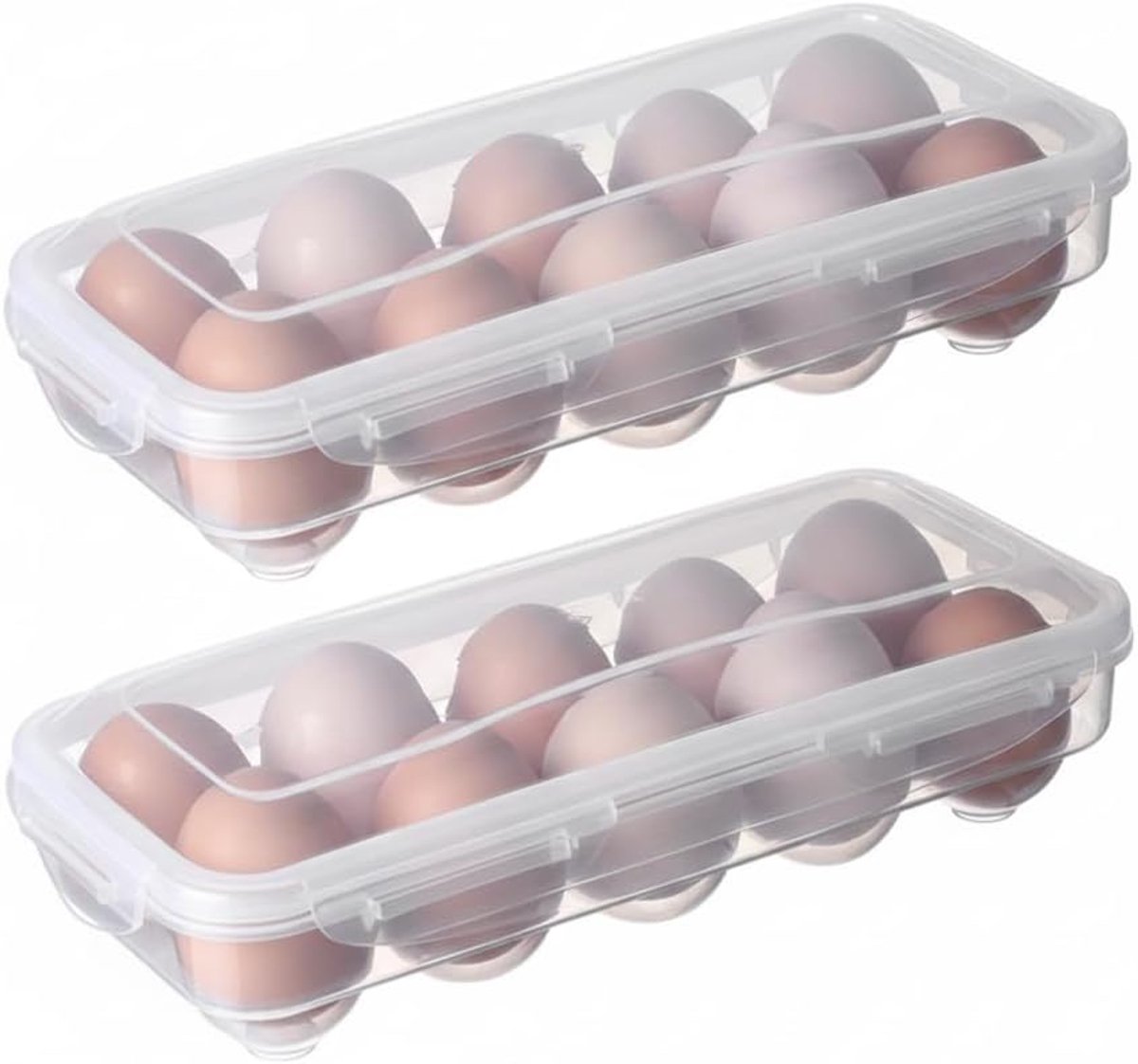 2-delige eierdoos, eiercontainer, eierrekje voor in de koelkast, eierdoos voor 10 eieren, transparante eierbewaardoos voor keuken, koelkast en transport