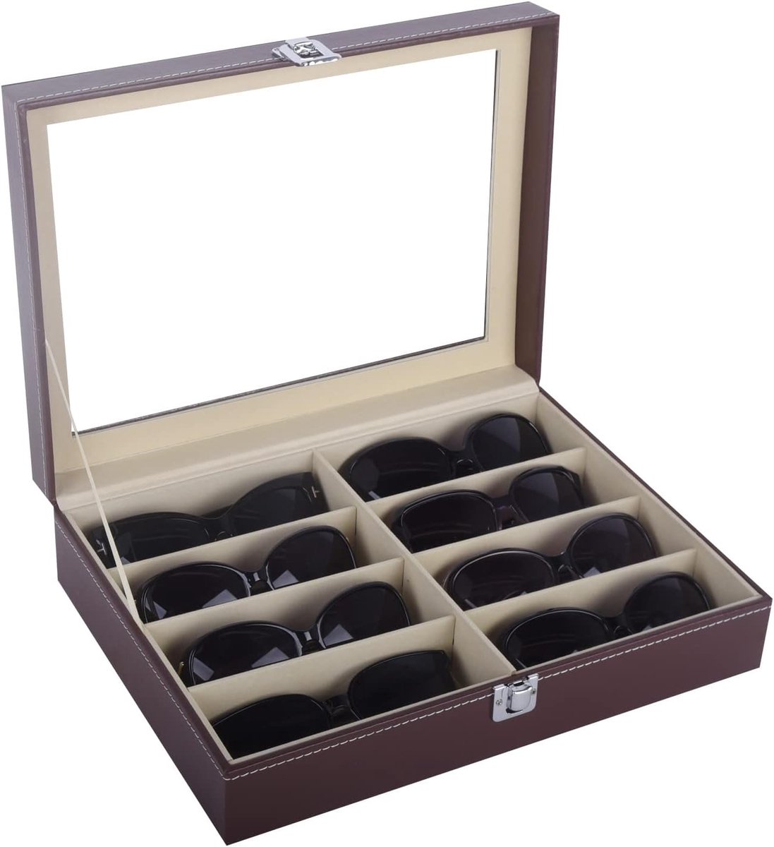 Lederen 8-delige bril opslag en zonnebril bril vitrine organizer bruin, AW-137