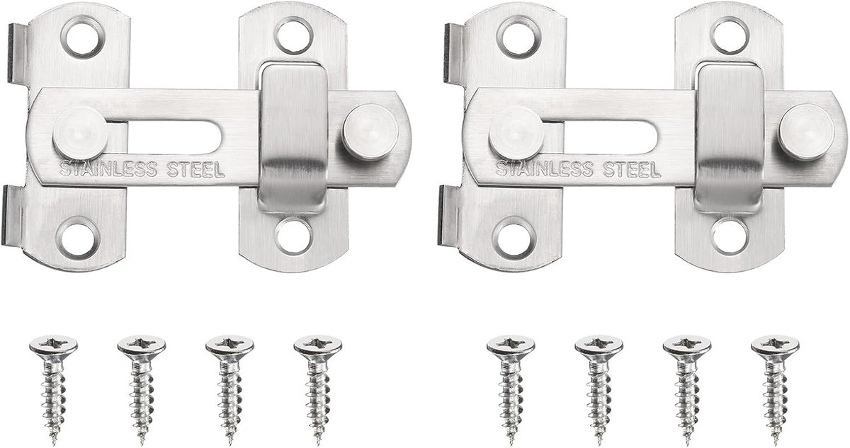 METERXITY 2-pack Flip Latch Gate Latch, 7,5 cm roestvrij staal flip schuifdeuren schuur deurslot met schroeven schuifsloten voor schuurdeur/hek/ramen/kasten [geborsteld zilver]