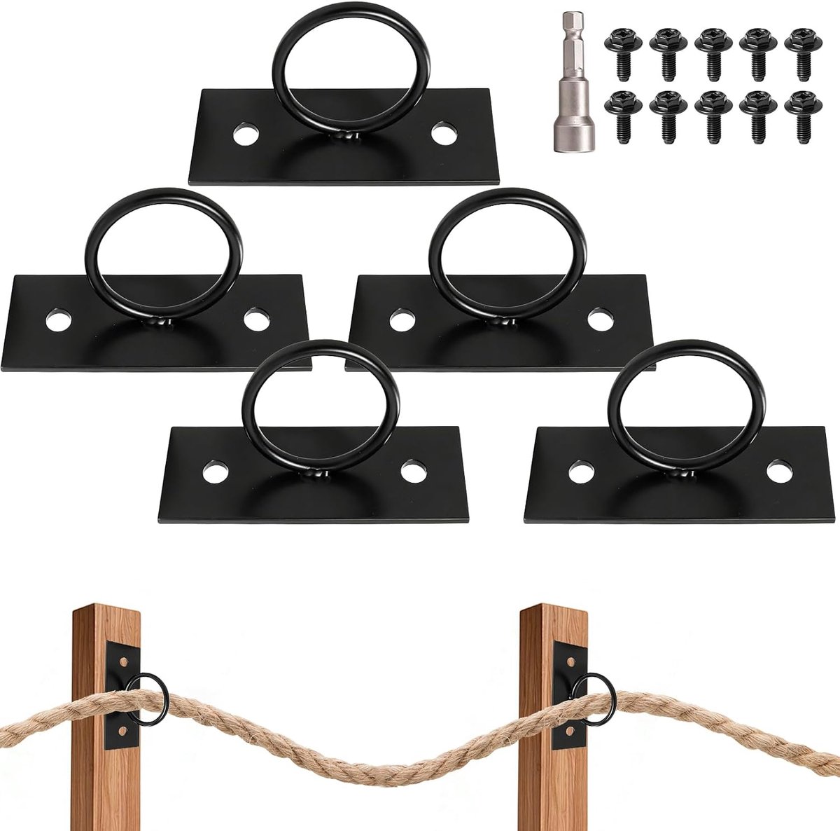 5 stuks kabelhouderset, kabelsteunhouders, kabelhekken met 10 schroeven en een moersleutel, kabelhouderset van roestvrij staal, kabeldrager houder voor hekken, trap, dek leuningen