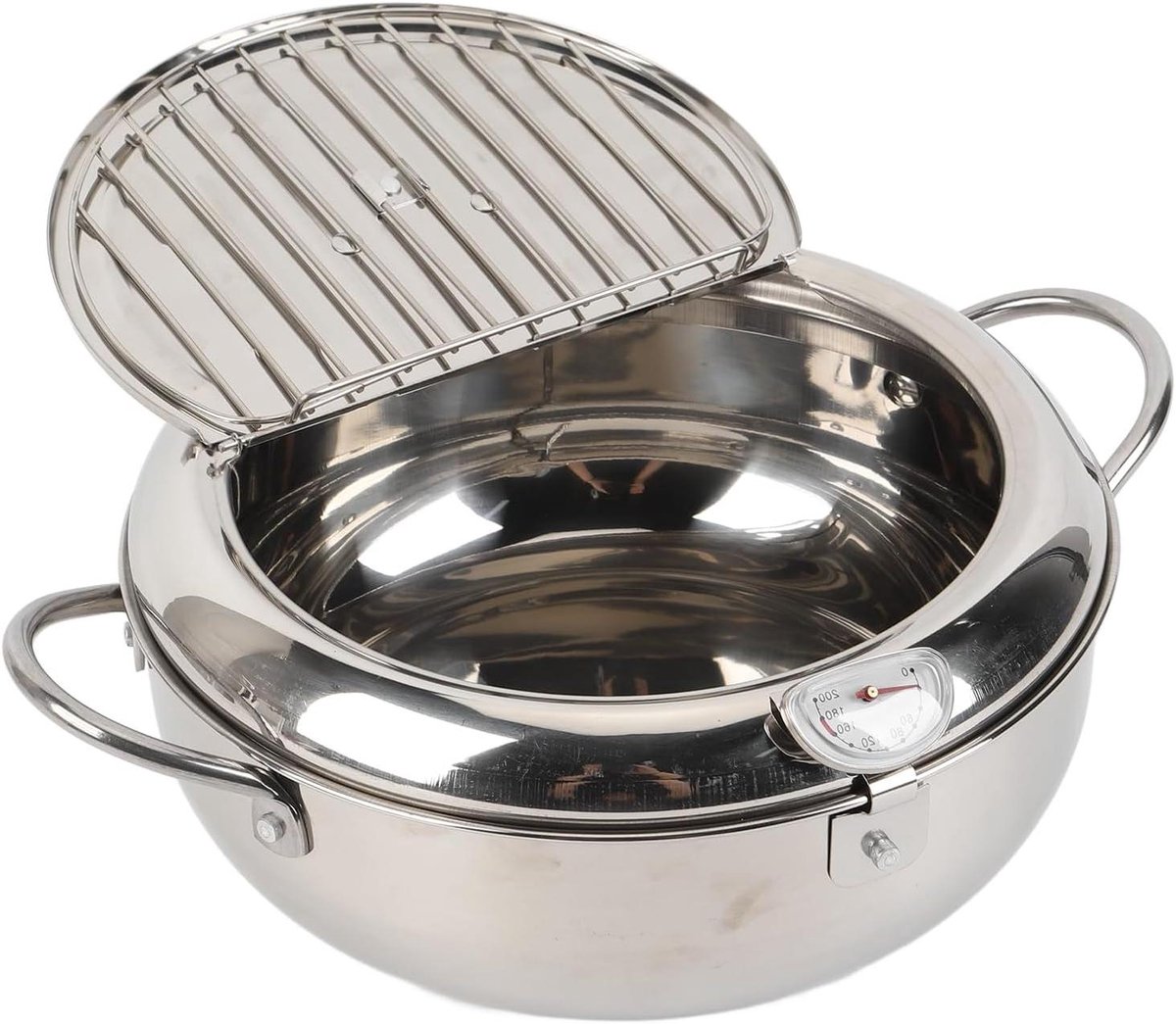Frituurpan - Keukenpan - Lekker Frituren - Met Thermometer - 27x27x13 cm - Zilver