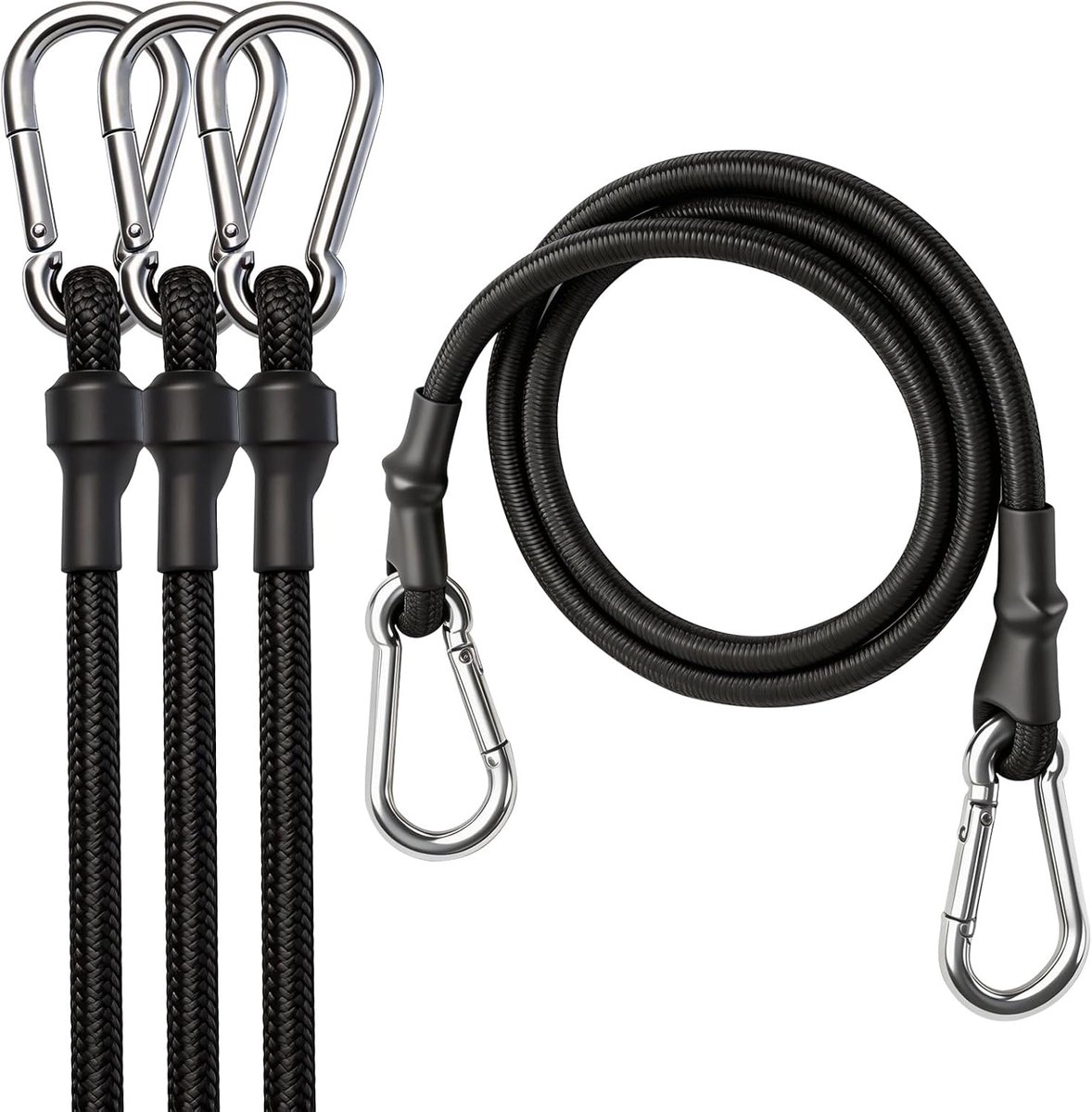 4 Stuks Elastische Koorden met Karabijnhaak, 120 cm, 8 mm Rekbaar met Karabijnhaak, Extra Sterke Elastische Koorden voor Zonneschermen, Zeilen, Tuin, Fiets, Auto, Lading