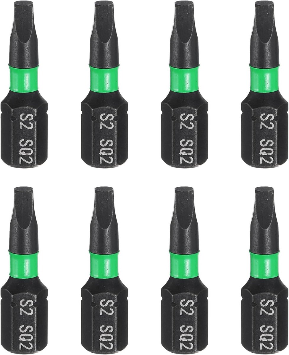 8 stuks vierkante schroevendraaierbits SQ2 1/4 inch zeskant 25 mm (1 inch) lengte magnetische 4 punten kop zeskantige bits staal S2 industriële schroevendraaier elektrische kwaliteit boor