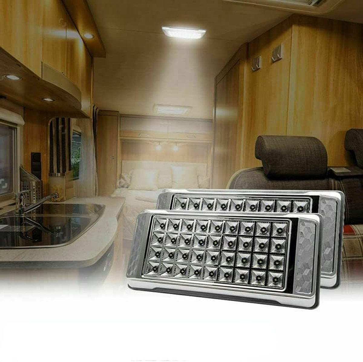 Led-plafondlampen, 2 stuks 12 V autokoepel, interieurdaklampen voor camper, camper, aanhanger, vrachtwagen, boot, met 36 ledverlichting, superhelder