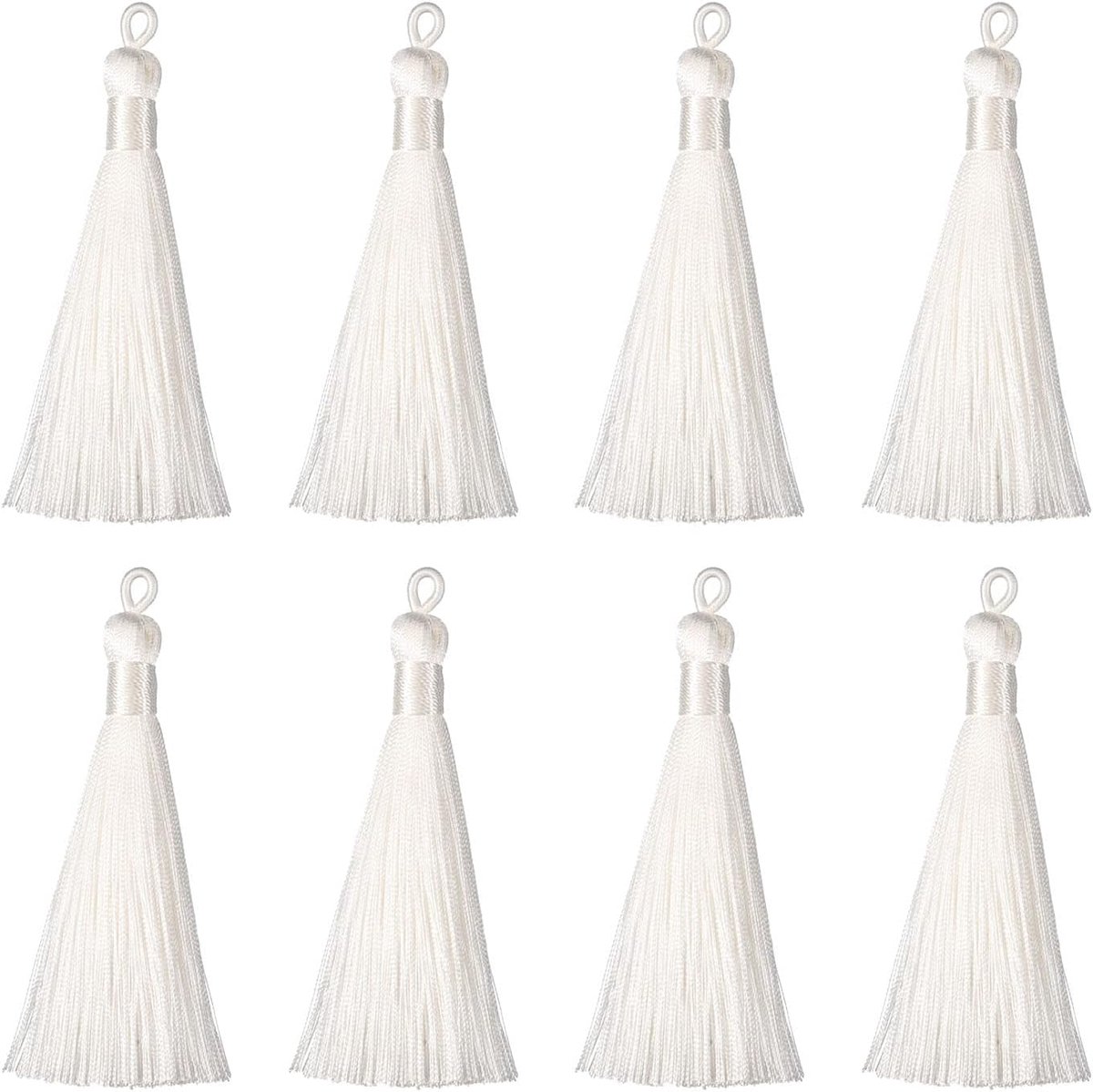 Sourcing map Glanzende bladwijzer, 8 stuks, 8 stuks, 8 stuks, zijdezacht, mini-kwast met gespen voor sleutelhangers, schaal, handgemaakt, knutselen, accessoires, wit
