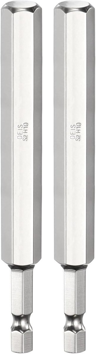 Set van 2 H10 schroevendraaiers, 1/4 inch inbus-schroevendraaier, 100 mm lang, zeskantige boor, sleutel, magnetische steeksleutel, industrie, S2 gelegeerd staal, zeskantige bitset