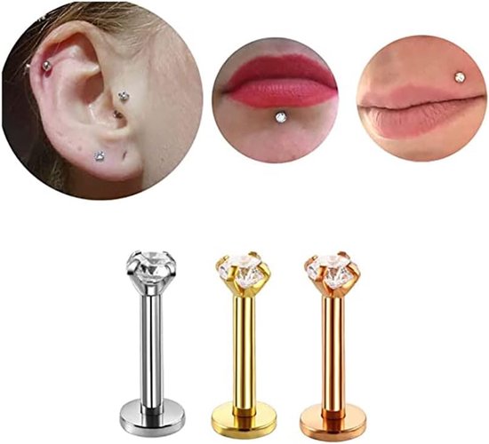 16g CZ Labret Kraakbeen Tragus Monroe Lip Neus Helix Diamant Studs Oorbellen voor Vrouwen Mannen Meisjes Jongens Rvs Cubic Zirconia Piercing Sieraden 1.2*8 2mm 3mm 4mm 5mm 4 Paar Set, Metaal, Kubieke zirkonia — afbeelding 3