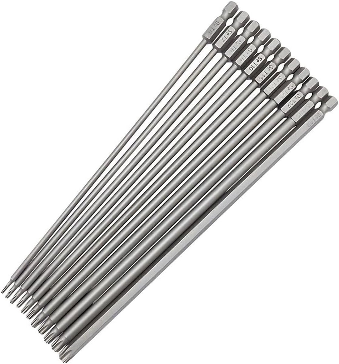 11 stuks extra lange 200 mm torx-schroevendraaierbits, manipulatiebestendig | Saipor Torx magnetische bits, torxs-bits, zeskantschacht, 1/4 inch, voor elektrische schroevendraaier (T6-T40)