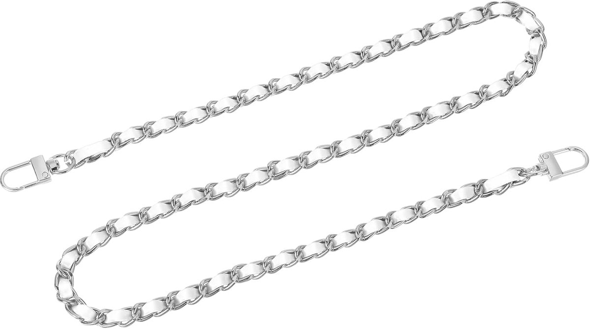 Tasketting, portemonneeketting, 80 cm, tassenriem, handtasketting, portemonnee-riem met gespen voor schoudertassen, reserveriemen (witte riem + zilveren ketting)
