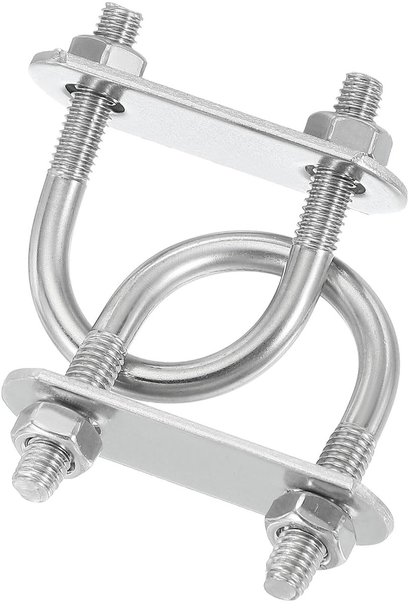 Beugelschroef, M6 x 25 mm, U-schroeven, 304 roestvrij stalen palen, U-beugel met moerplaat, sluitring voor boot, aanhanger, camping, zeilboot, verpakking van 2