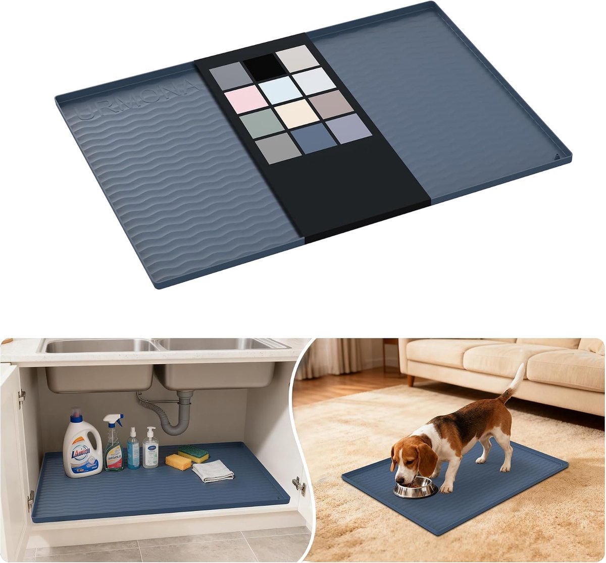 Siliconen Kastmat 55B x 71L cm, Waterdichte Lekbak voor Onderkast | Veelzijdige plankinlegger, verhoogde opvangrand, antislip werkmat, organizer voor keuken, badkamer en aanrecht (Donkergrijs)