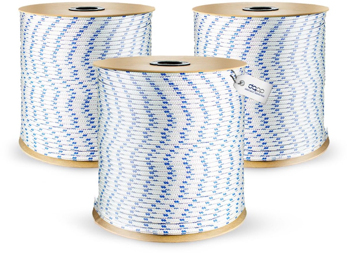 Touw, wit, 100 m, 8 mm dik, voor touwen, marineblauw