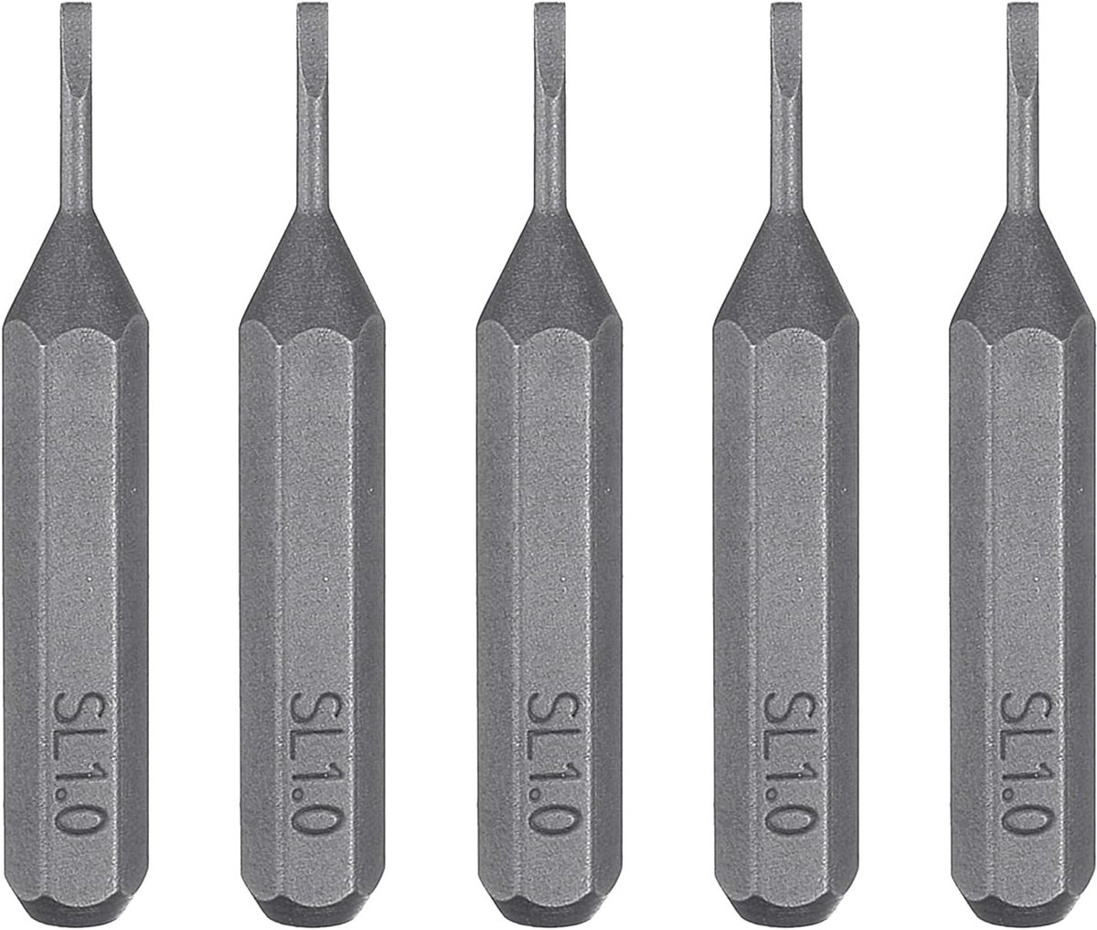 5 stuks SL1,0 sleufschroevendraaierbit 5/32 inch zeskantschacht 28 mm/1,1 inch lengte magnetische platte kop Hex Bits S2 staal bitset voor elektrische schroevendraaier accuschroevendraaier