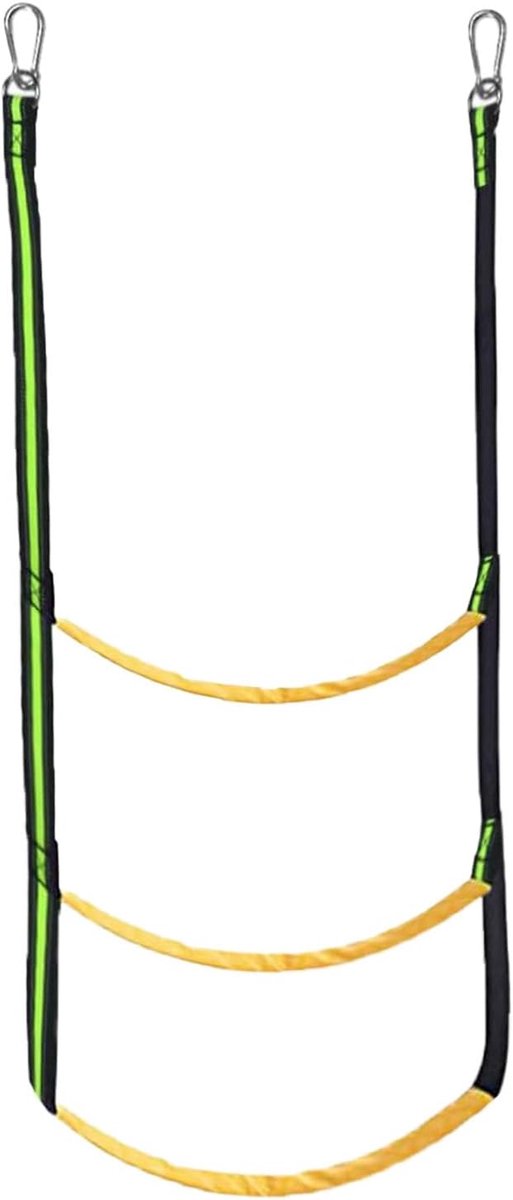 Ladder van touw, 3 treden, neongroen, nylon en roestvrij staal, 98 x 40 cm, inklapbaar, voor opblaasbare boten, kajaks, motorboten