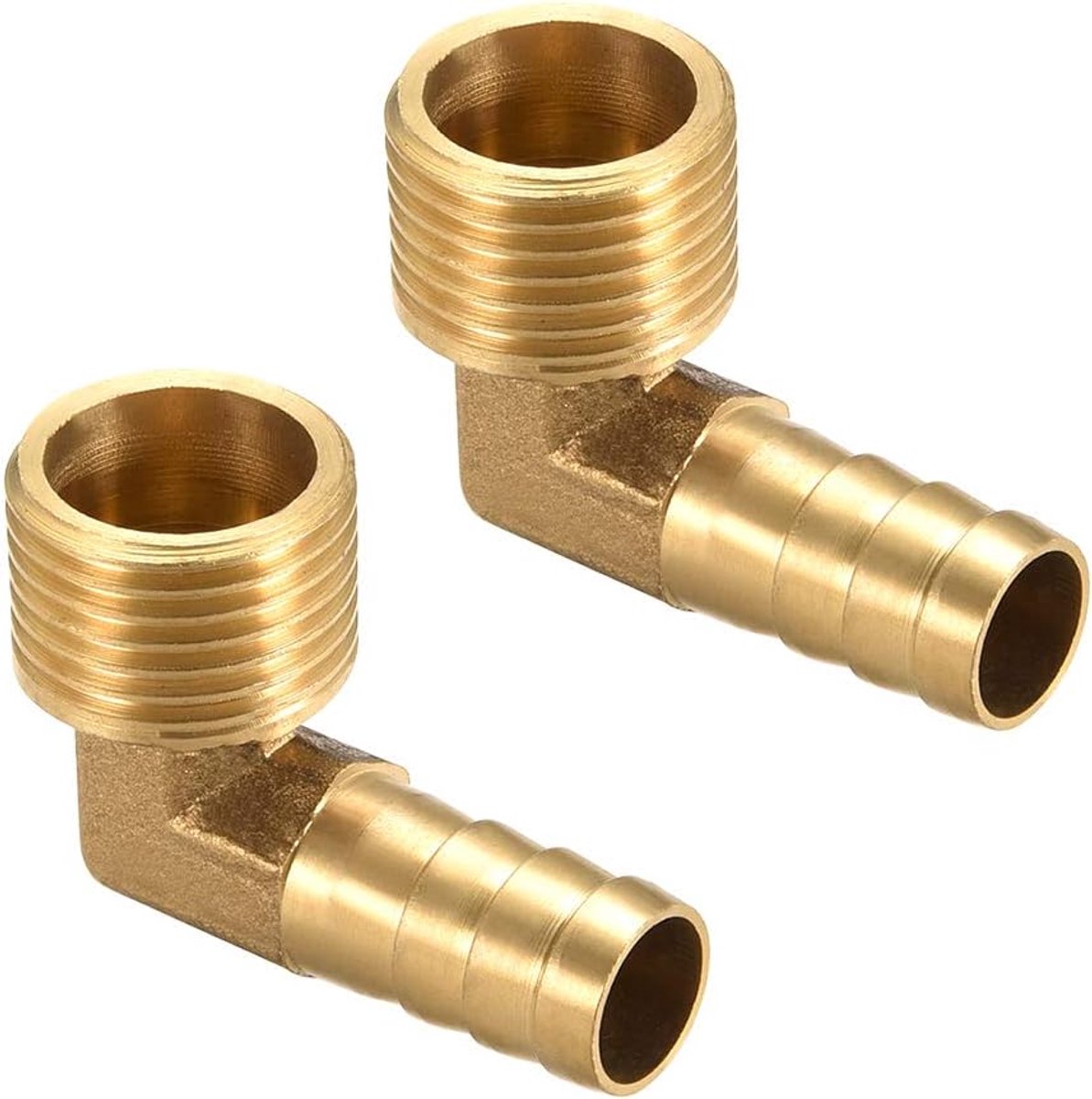 Sourcing map 2 stuks. Messing Barb slang 90 graden ellebogen 6 mm steker x 1/8" G stekker pijp 1/2 G Male x 12mm Barb