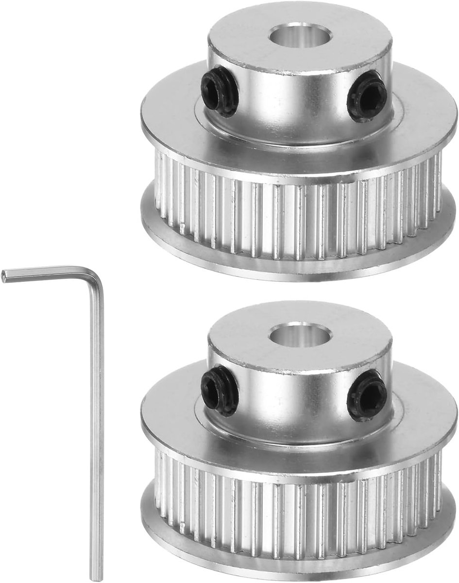Sourcing map 2 stuks 2GT katrol 40 tanden 5 mm boring 30 mm diameter. Aluminium tandriem met 2 mm zeskantige sleutel voor 6 mm brede riem 3D-printer CNC machine accessoires zilverkleurig