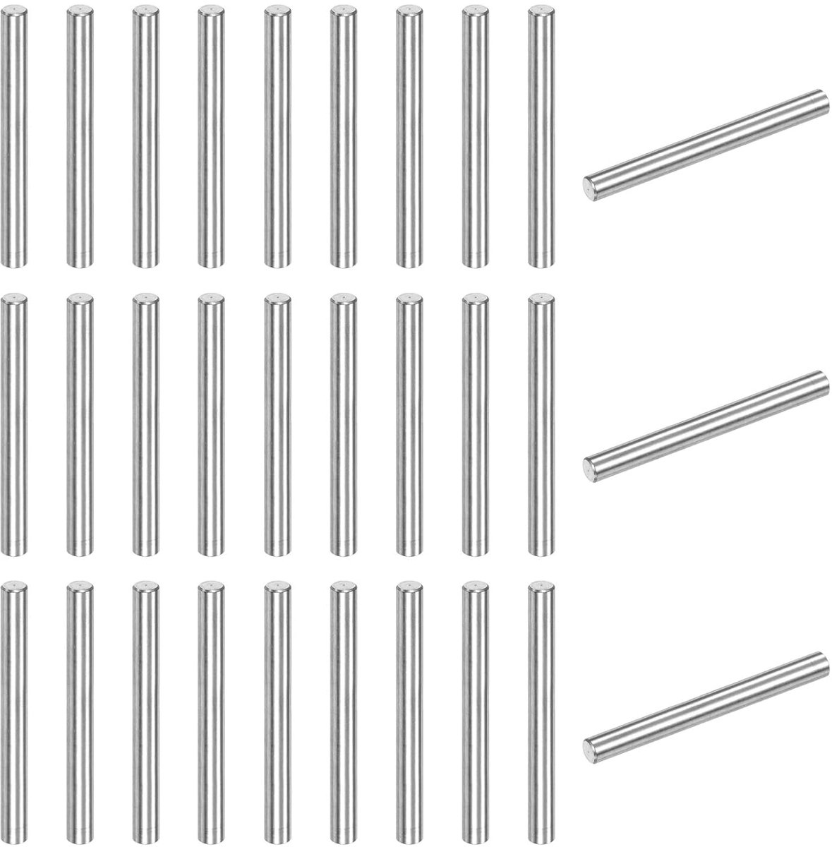 METERXITY 100-pack cilindrische stekkers 3 x 30 mm, 304 roestvrij staal, bevestigingselement voor metalen apparaten/houtprojecten, connector voor planken [zilverkleur]