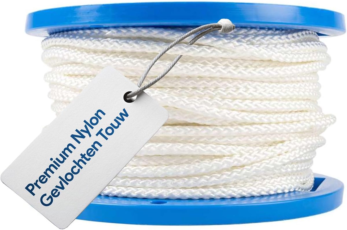 Touw Paracord 6mm Wit 100m – Gevlochten met kern – Breekkracht 620kg – Universeel nylontouw voor vrije tijd & thuis