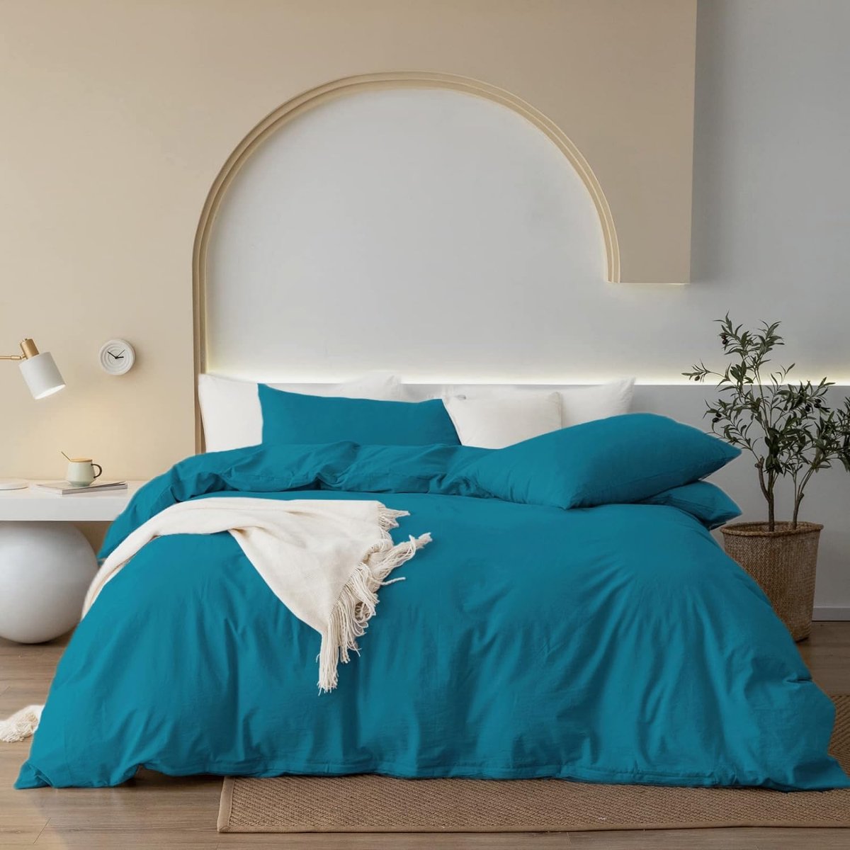 Beddengoed 200cmx200cm Katoen Petrol Blauw 3-delig Katoen Tweepersoons Uni Beddengoed Set Zacht Oeko-Tex Gecertificeerd voor Allergici en Kussensloop 80x80cm met Ritssluiting