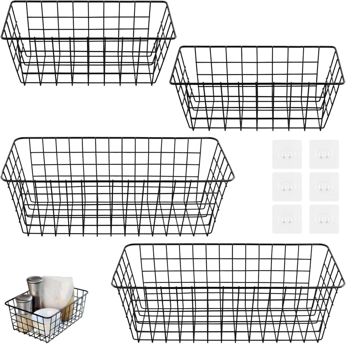 4 stuks draadmanden, 28 x 12 x 12 cm en 38,5 x 15,5 x 14 cm, metalen draadmand, metalen opbergmand, metalen mand voor keuken, badkamer, eetkamer, kantoor