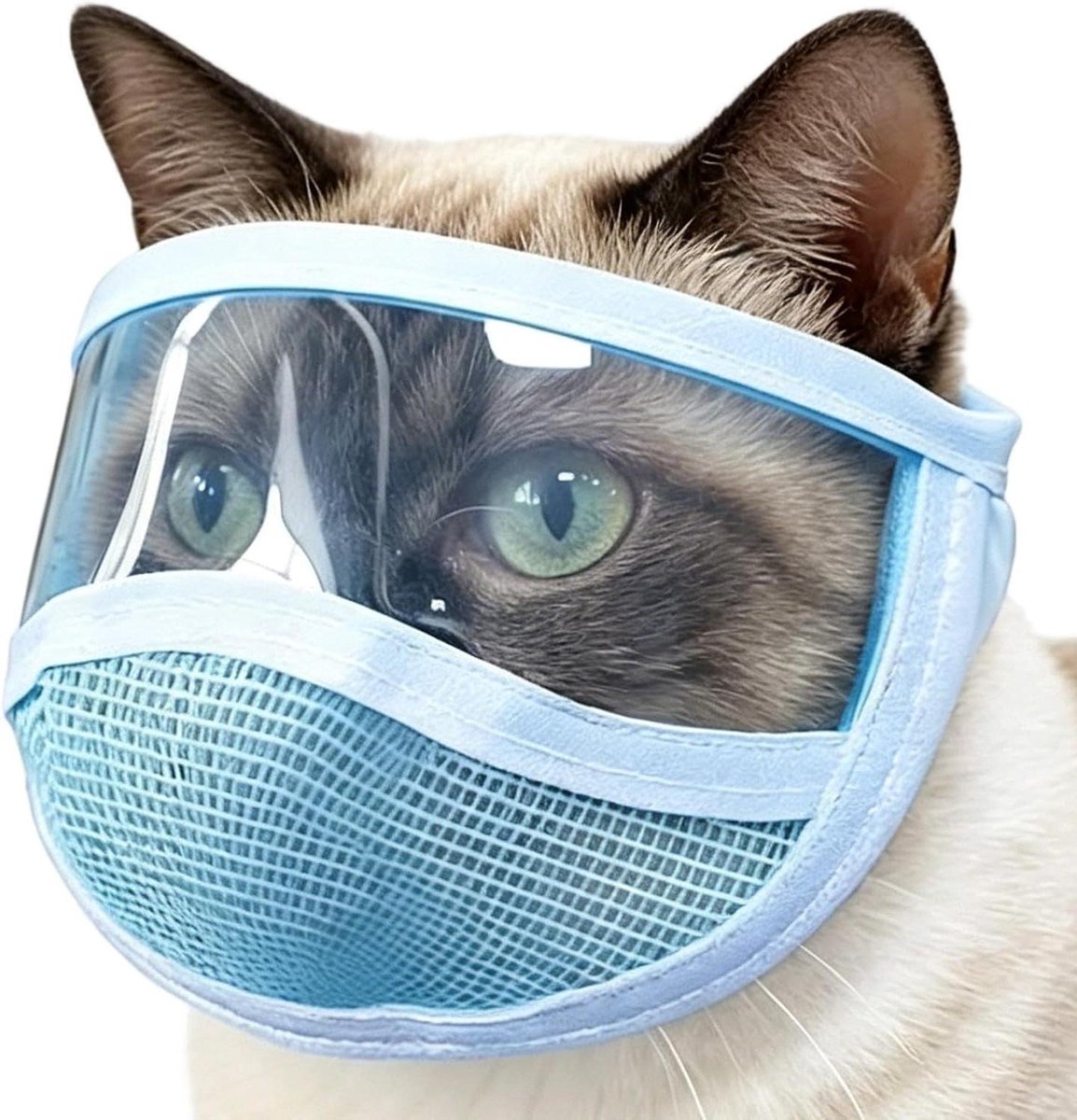 Kattenkap Mesh - Hoofdbeschermer Kat - Veilige Verzorging - Ademend Transparant PVC - Verstelbaar - Blauw