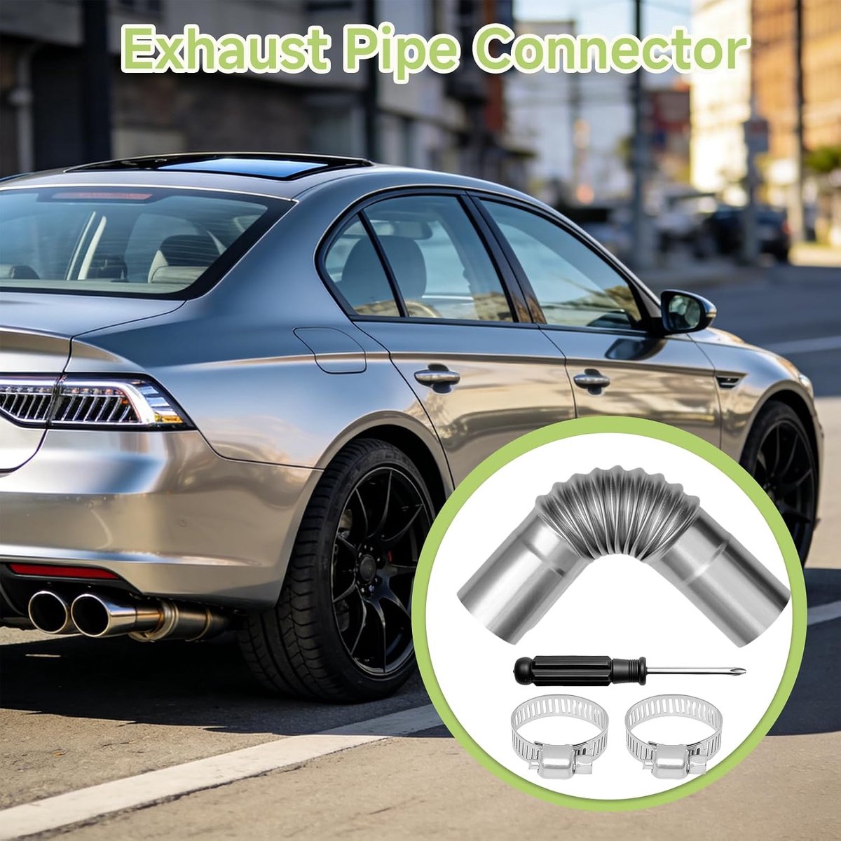 7-delige uitlaatslangenset voor auto's, 25 mm x 15,5 cm, roestvrijstalen uitlaatslang met haakse connector, geschikt voor dieselverwarming, gasafvoerslang, inclusief 4 slangklemmen