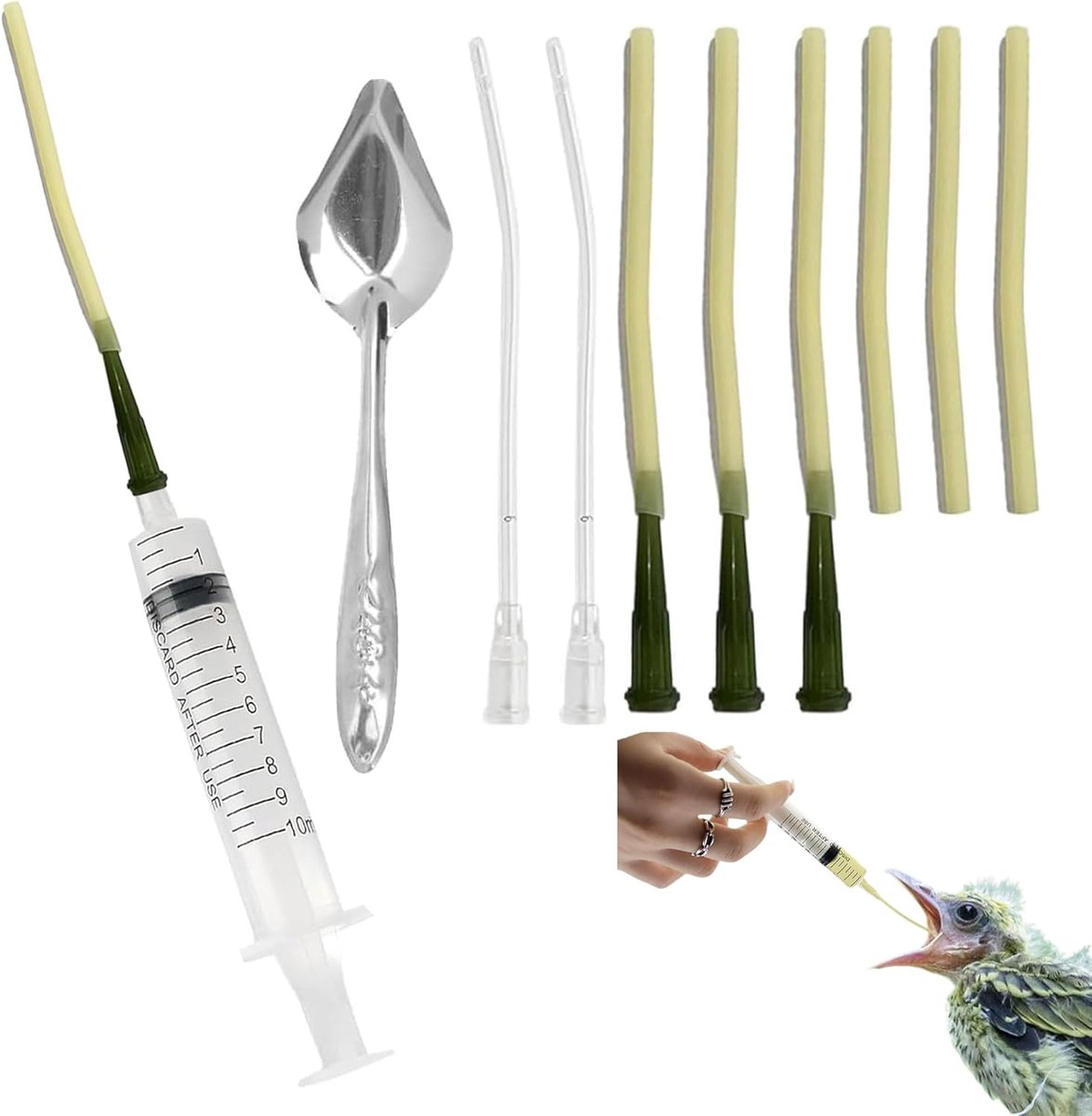 6 stuks voedslang voor jonge vogels, bevat een 10 ml spuit, duivenaccessoires, vogelvoeding, spuit, handvoedingsgereedschap voor baby's, vogels en papegaaien, melk, water, medicijnen (A)
