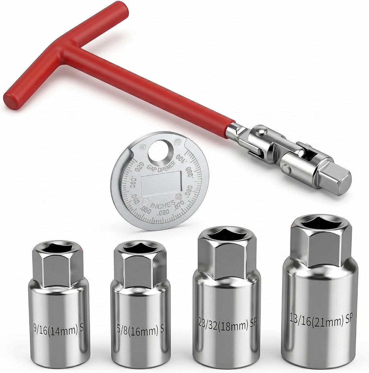 Bougiegereedschapset 6-delig - 14 mm, 16 mm, 18 mm, 21 mm sokkels - T-handels spanner van hoog koolstofstaal - ShopVlot