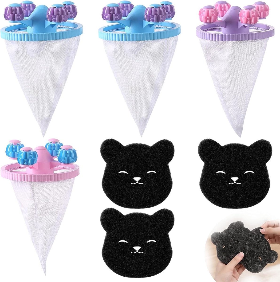 Haarvanger voor wasmachine - set van 7 stuks - 4 filters en 3 pads - dierenhaarverwijderaar voor kleding - ShopVlot