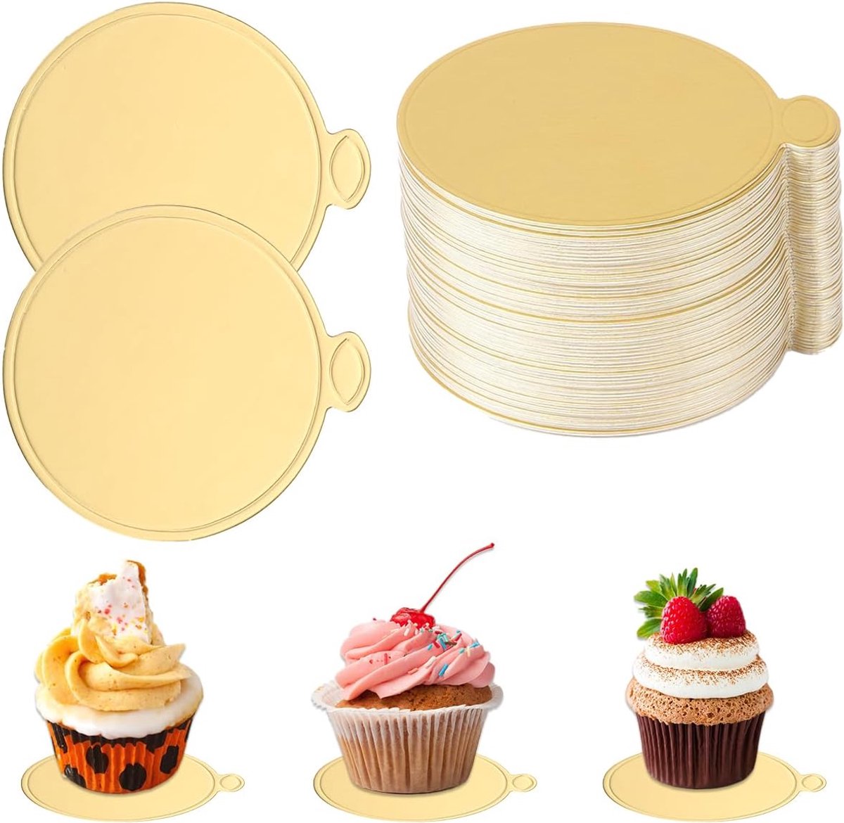Cakeplaten rond 9 cm - wegwerp karton - goudkleurige taartschotels - ideaal voor feestelijke gelegenheden - ShopVlot