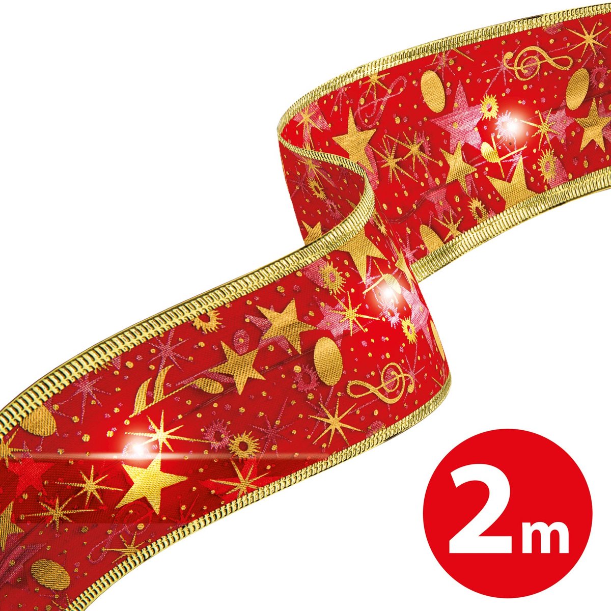 Kerst LED lint - rood - 2 mx 5 cm - 2 x AA 1 Stuks [58933A]