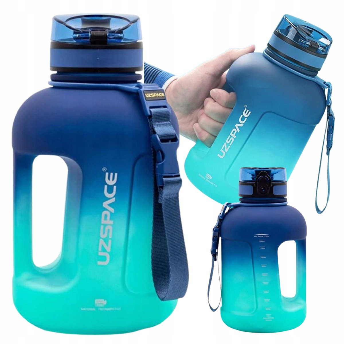 Uzspace Tritan Waterfles 1700ml met handvat - Fitness & Sport