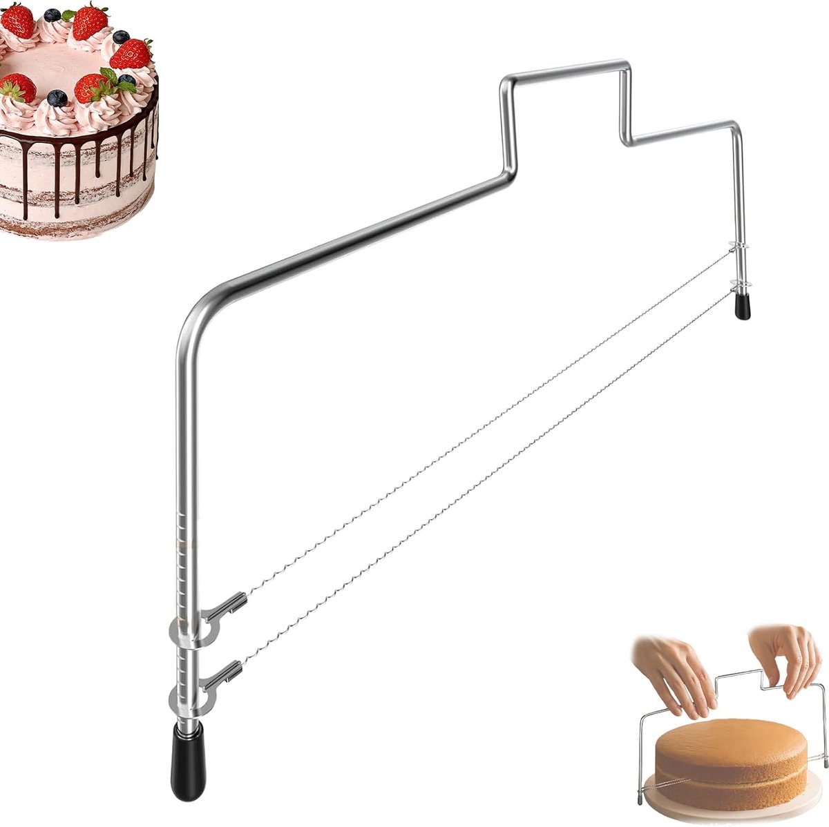 Cake Cutter 32 cm - roestvrij staal - hoogte verstelbaar - voor gelijkmatige taartlagen - ShopVlot