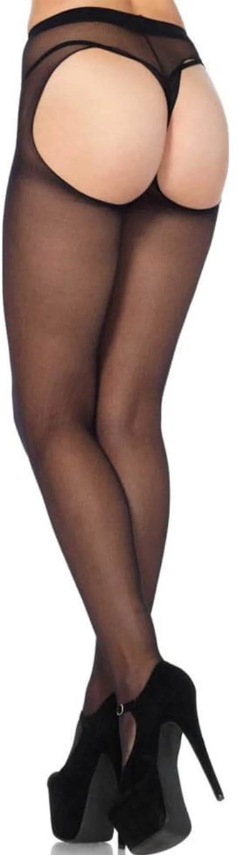 Zwarte Transparante Panty met Open Details - Maten XS tot XL - Elegant en Stijlvol