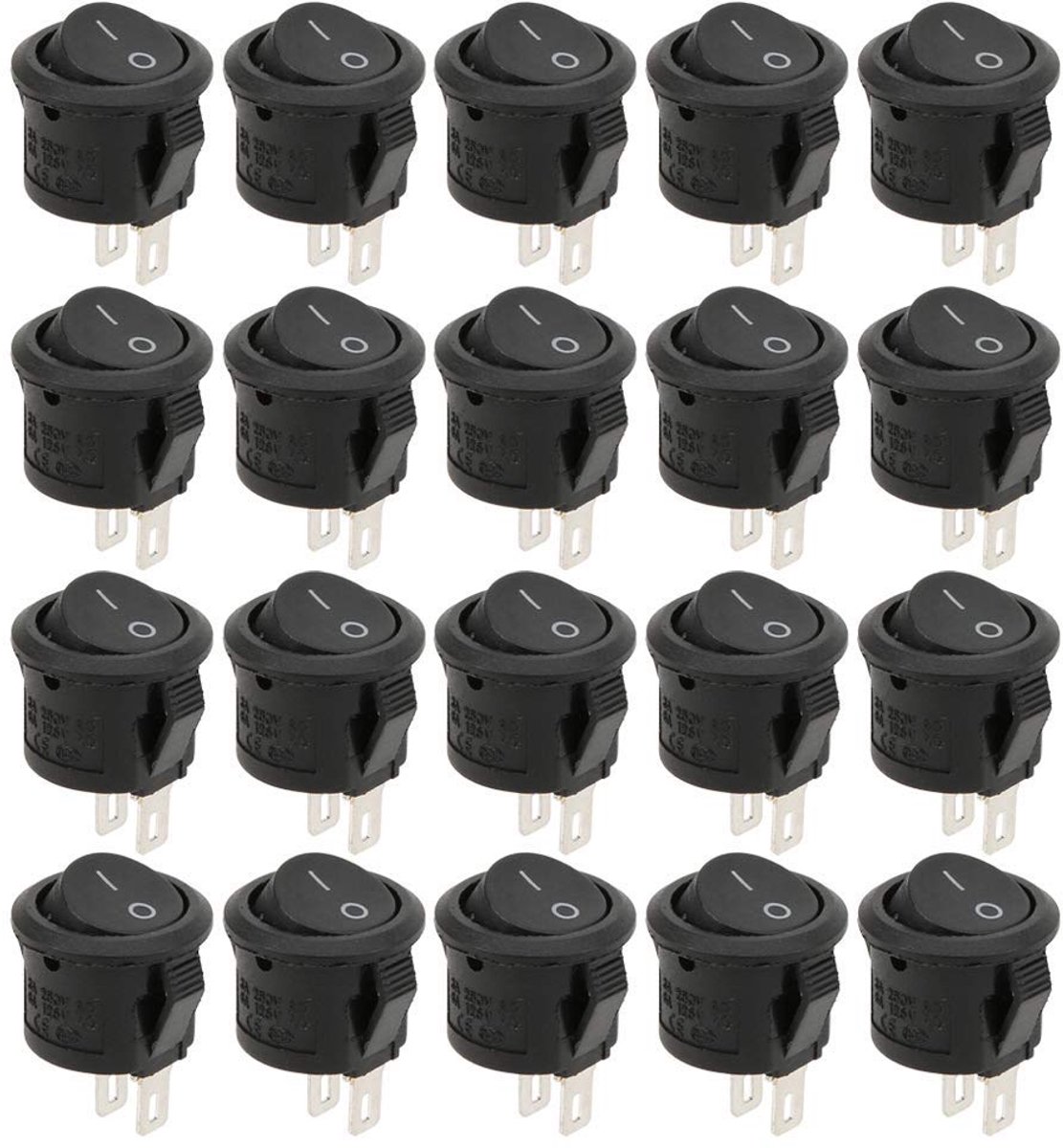 Toggle Switch - Pack van 20 Automatische Circulaire Rockerschakelaars - 2 Polig - Hoge Corrosiebestendigheid - ShopVlot